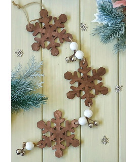 Новорічний декор із дерева "Сніжинка" підвіс з 3-ох елементів
