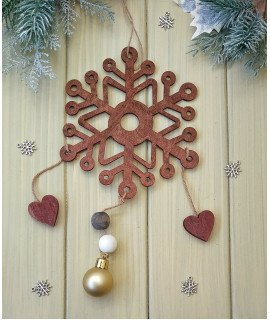 Новорічний декор із дерева "Сніжинка з кулькою" 