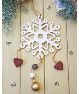Новорічний декор із дерева "Сніжинка з кулькою" (колір білий)