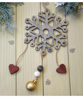 Новорічний декор із дерева "Сніжинка з кулькою" (сірий)