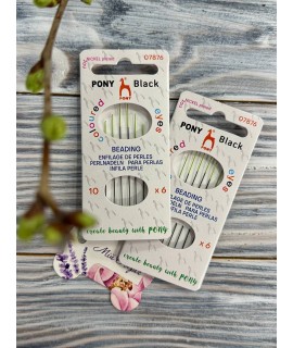 PONY Black Beading Needles No.10, 6 pcs, coloured eye (not nickel plated)