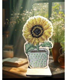 Sunflower — Decorative Cross Stitch & Beadwork Ornament (Wooden Base)