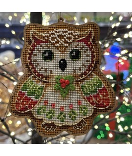 Gingerbread Owl — Christmas Ornament Cross Stitch & Beadwork Kit (Wood Base)