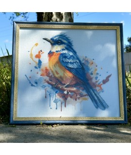 Magic Bird — Cross Stitch Kit (Belfast Linen 32 Ice Blue)