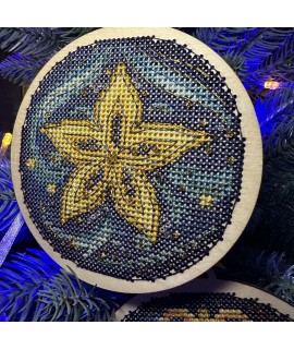 Golden Ornament — Cross Stitch & Beadwork Kit (Wooden Base)