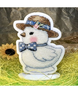Porcelain Chick — Decorative Cross Stitch & Beadwork Ornament (White Acrylic)