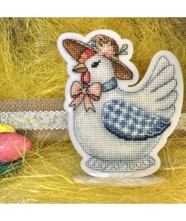 Porcelain Hen — Decorative Cross Stitch & Beadwork Ornament (White Acrylic)