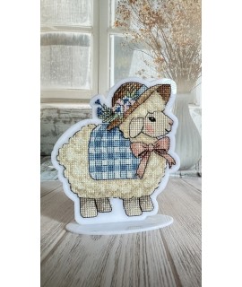 Lady Sheep — Decorative Cross Stitch & Beadwork Ornament (White Acrylic)
