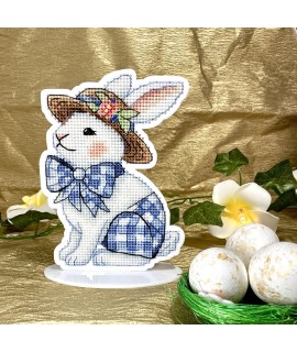 Porcelain Rabbit — Decorative Cross Stitch & Beadwork Ornament (White Acrylic)