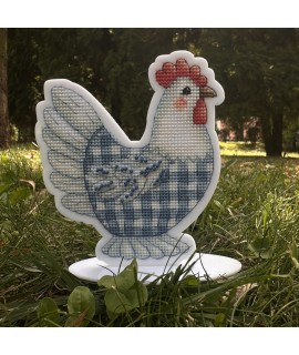Porcelain Rooster — Decorative Cross Stitch & Beadwork Ornament (White Acrylic)