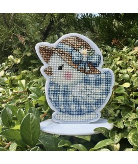 Porcelain Chick — Decorative Cross Stitch & Beadwork Ornament (White Acrylic)