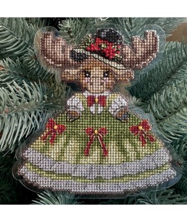 Moose Lady — Christmas Ornament Cross Stitch, Beadwork & French Knot Kit (Clear Plastic)