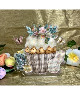 Easter Cake — Decorative Cross Stitch & Beadwork Ornament (Clear Acrylic)