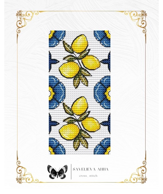 Embroidery Kit “Mediterranean Mosaic-4” — Bookmark with Lemon-Inspired Pattern