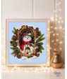 Cross-stitch kit “Snowman with the Lantern” — festive snowman in pine frame