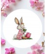 Cross-stitch kit “Savoring Silence” — rabbit with teacup and tulip